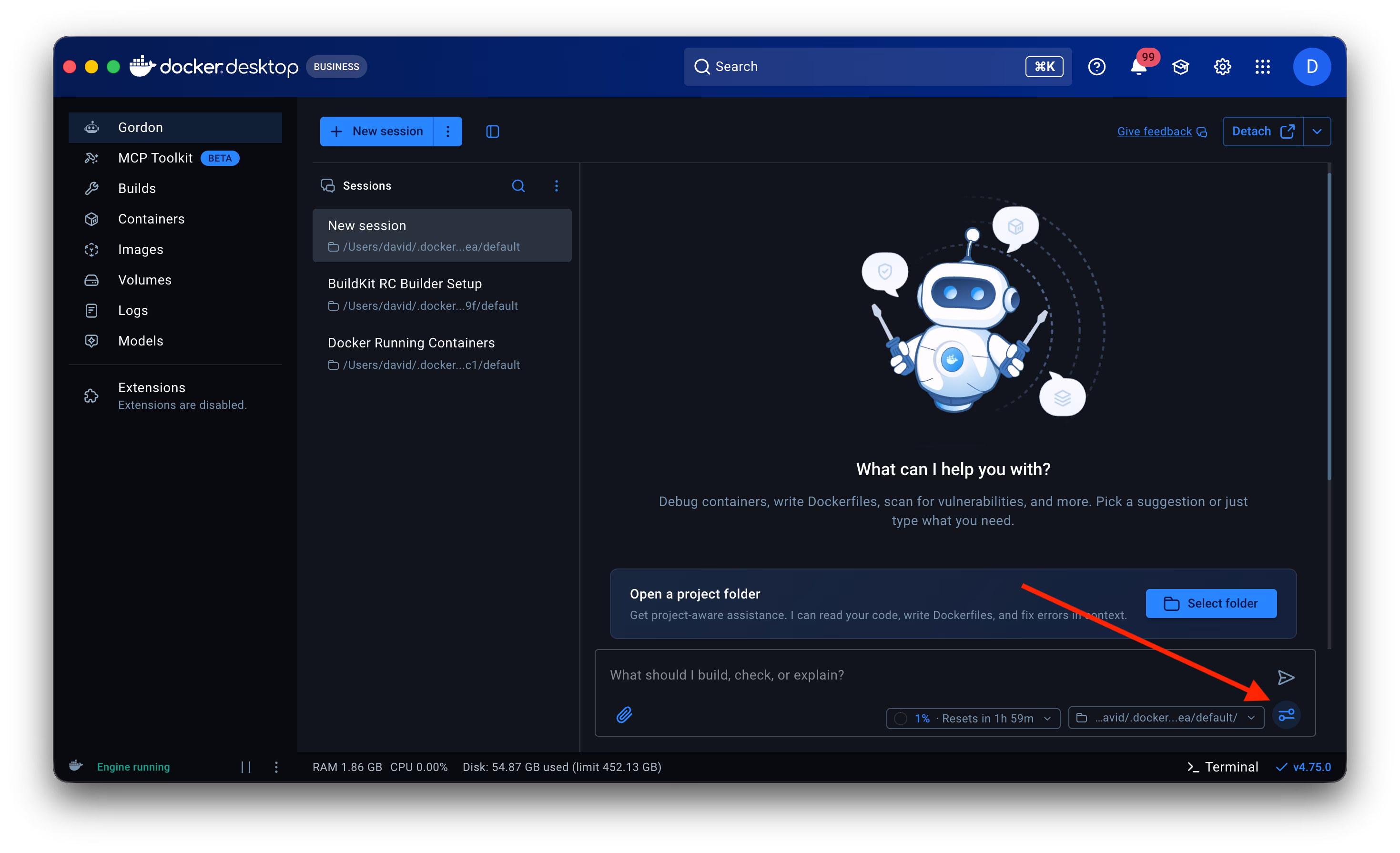 Icono de configuración de la sesión