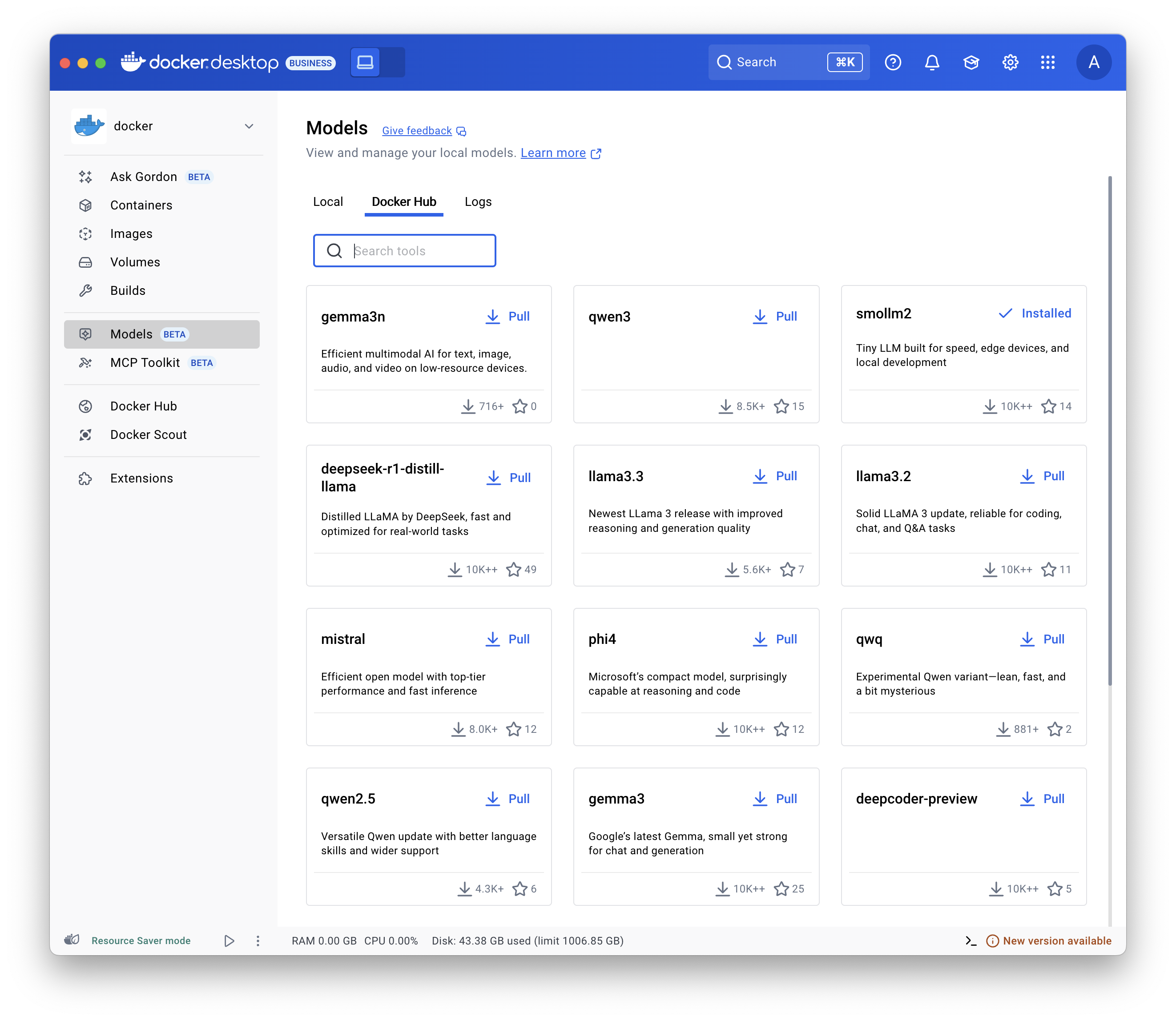 Captura de pantalla que muestra la vista de Docker Hub.