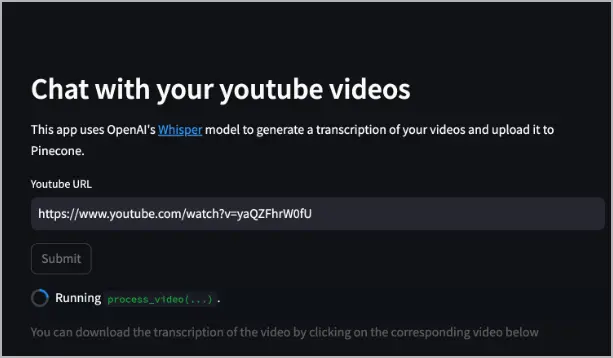 Enviar un video en el servicio yt-whisper