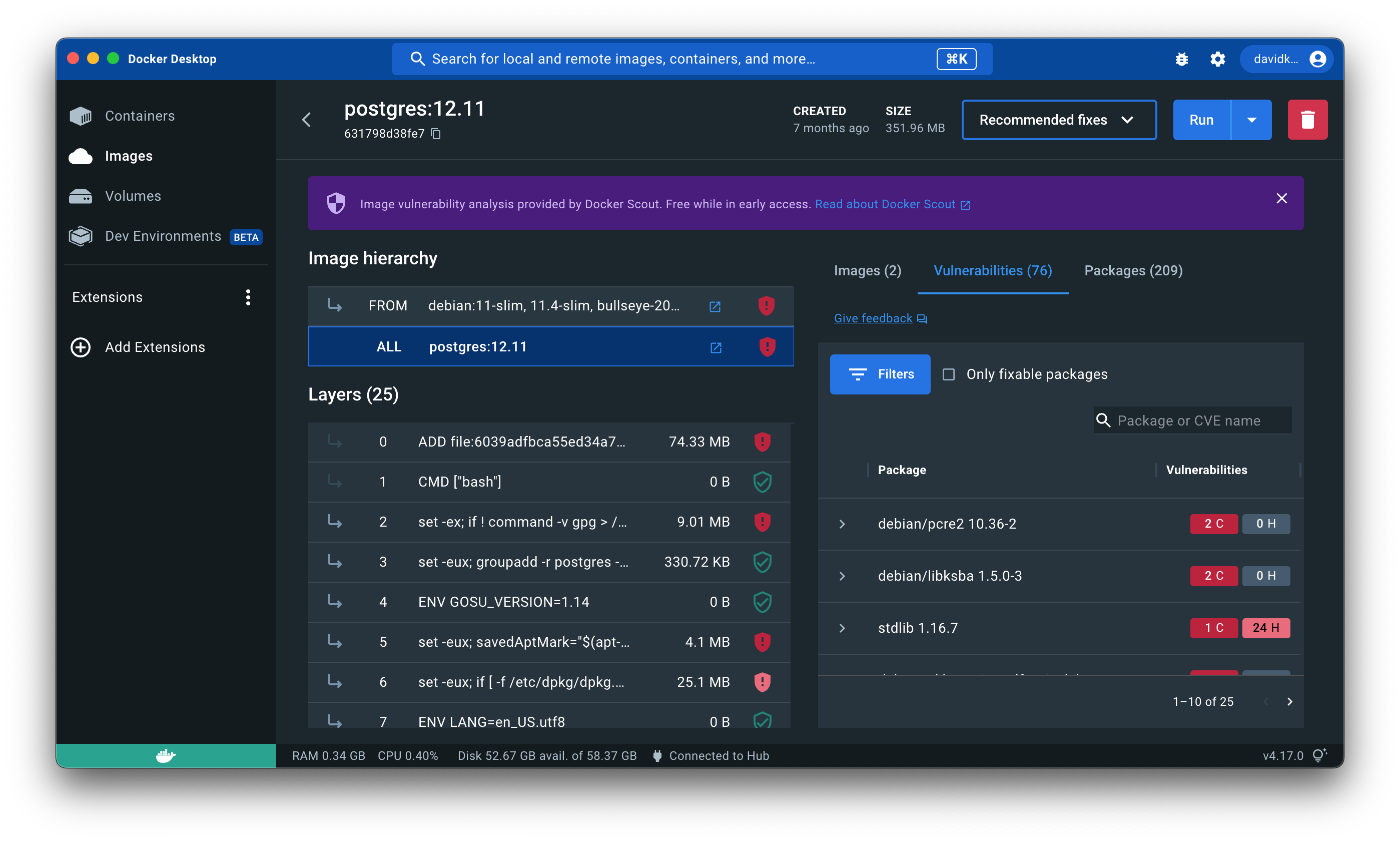 La vista de detalles de la imagen en Docker Desktop